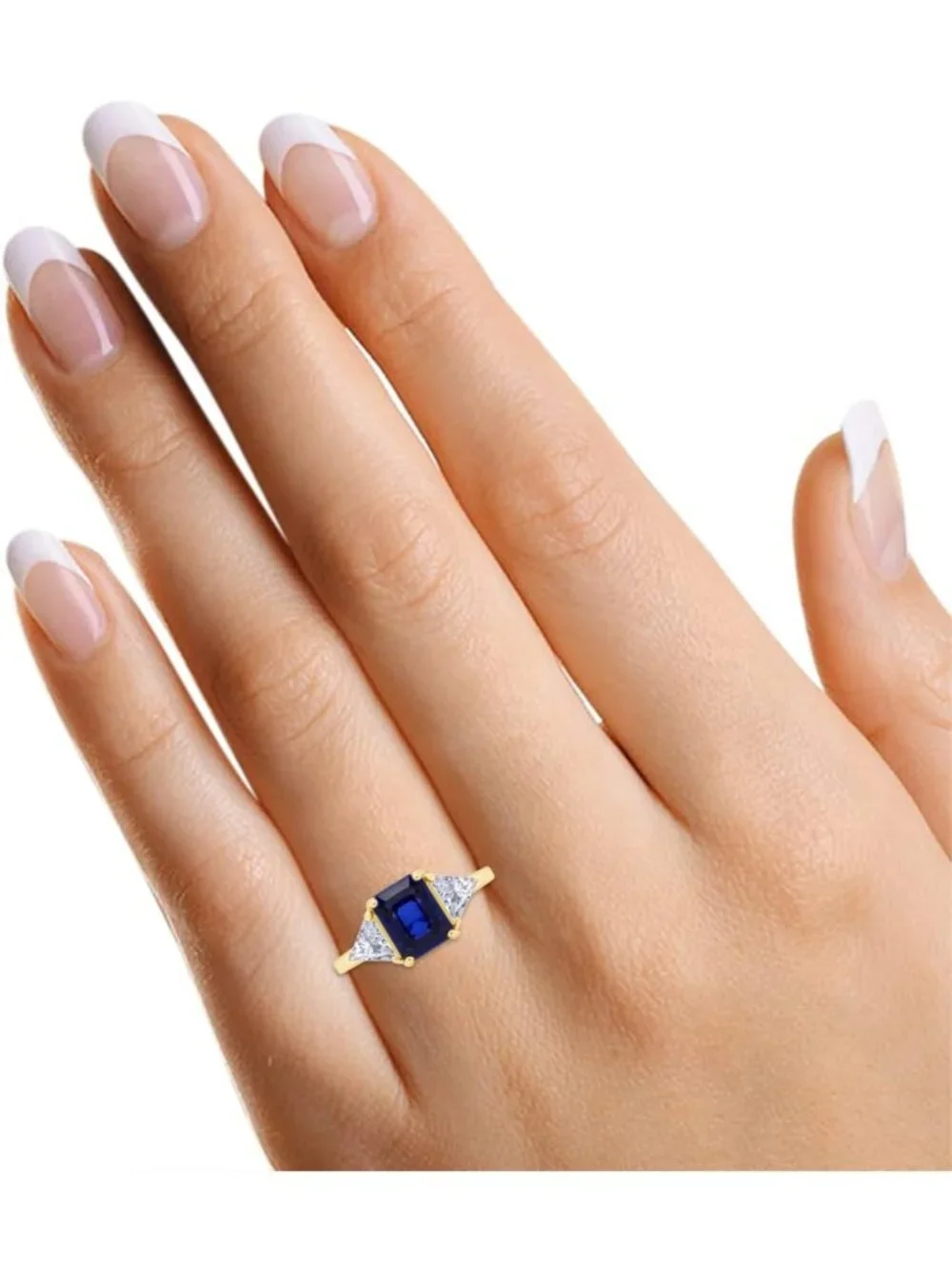 Elegant 3 Stone Promise Ring for Women - Blue Sapphire & White Topaz Accent